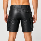 Men’s Black Lambskin Leather Cargo Shorts with Multi Pockets | Biker Style | Leathericmen