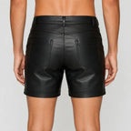 Men’s Black Lambskin Leather Shorts with Full Zipper  Genuine Leather  Leathericmen