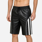 Men’s Black Lambskin Leather Shorts with Side Stripe | Knee Length Premium | Leathericmen