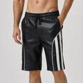 Men’s Black Lambskin Leather Shorts with Side Stripe | Knee Length Premium | Leathericmen