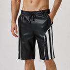 Men’s Black Lambskin Leather Shorts with Side Stripe | Knee Length Premium | Leathericmen