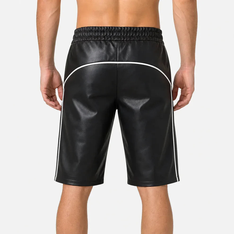 Men’s Black Lambskin Leather Shorts with Side Stripe | Knee Length Premium | Leathericmen