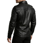 Men’s Black Leather Police Shirt – Genuine Leather Bold Style