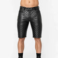 Men’s Black Quilted Lambskin Leather Biker Shorts with Full Zipper  Leathericmen
