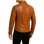 Men’s Brown Leather Shirt Jacket – Genuine Cowhide Shacket