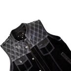 Men’s Clubstyle Leather Vest with Quilted Shoulders MDM9187  Premium Biker Vest