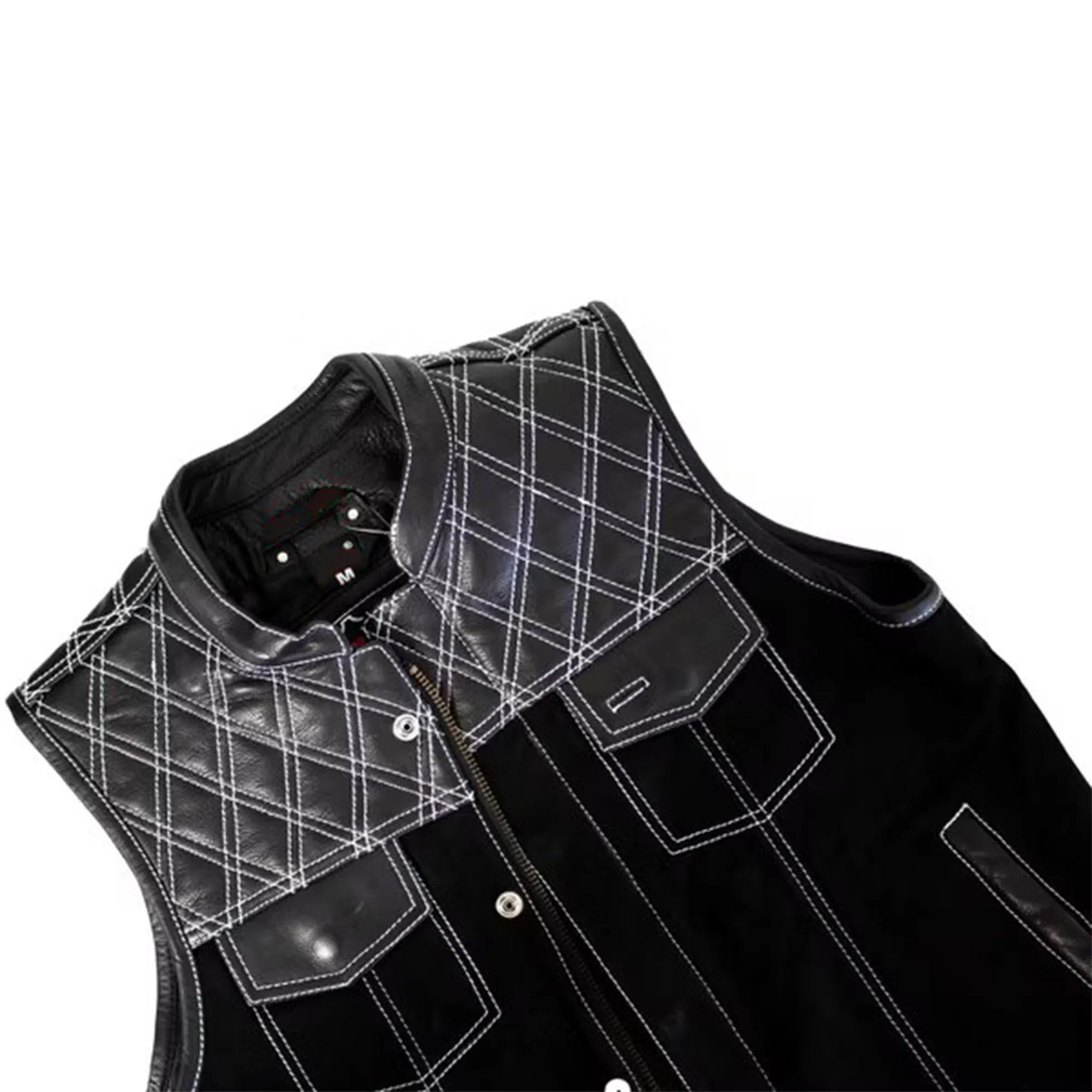Men’s Clubstyle Leather Vest with Quilted Shoulders MDM9187  Premium Biker Vest