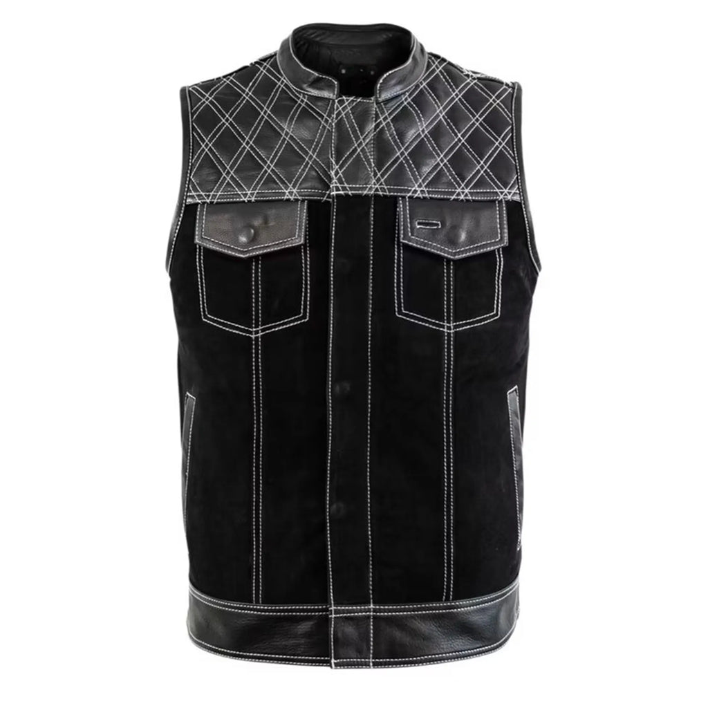 Men’s Clubstyle Leather Vest with Quilted Shoulders MDM9187  Premium Biker Vest