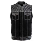 Men’s Clubstyle Leather Vest with Quilted Shoulders MDM9187  Premium Biker Vest