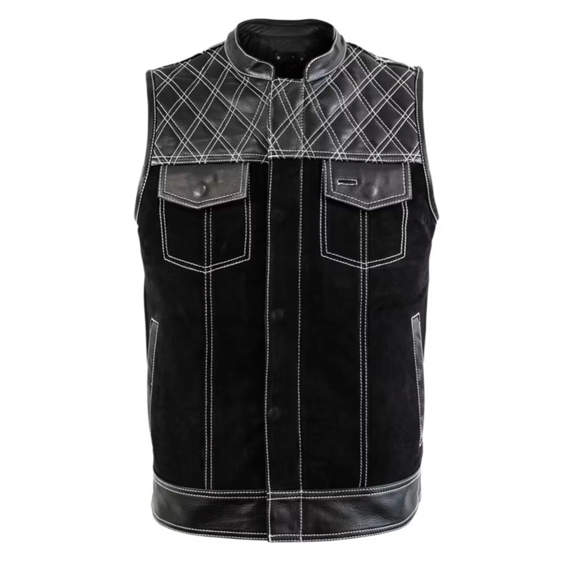 Men’s Clubstyle Leather Vest with Quilted Shoulders MDM9187  Premium Biker Vest