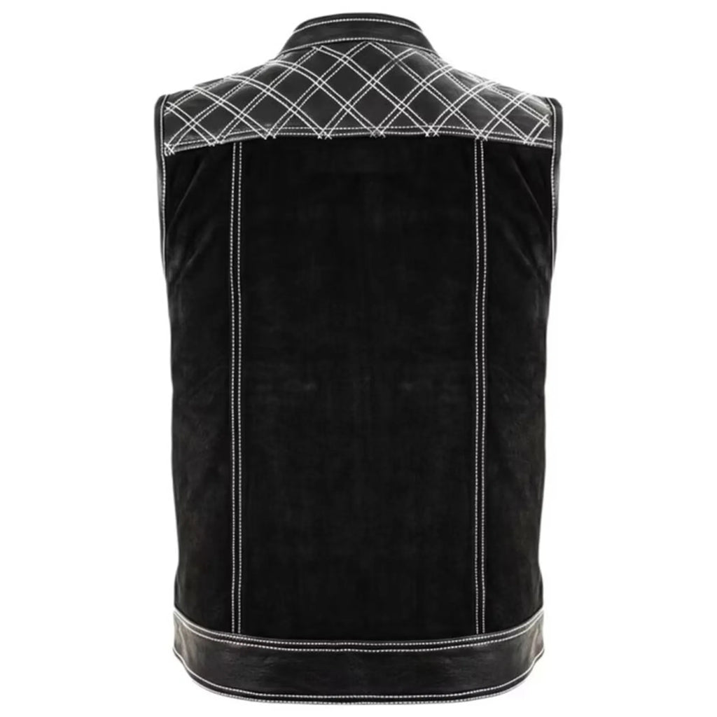 Men’s Clubstyle Leather Vest with Quilted Shoulders MDM9187  Premium Biker Vest