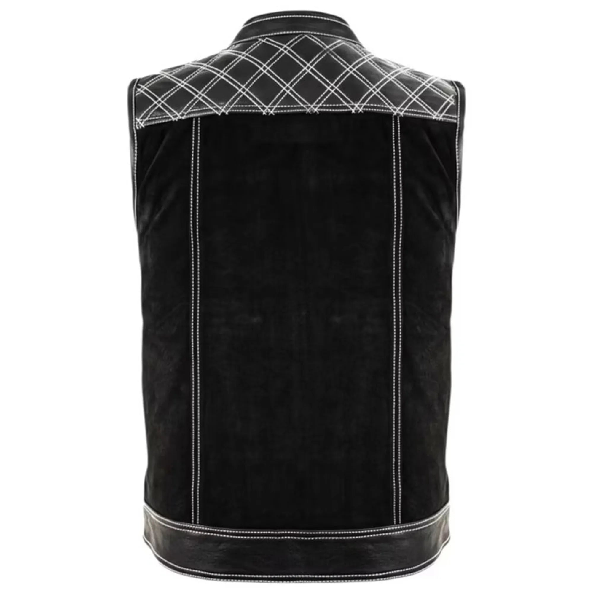 Men’s Clubstyle Leather Vest with Quilted Shoulders MDM9187  Premium Biker Vest