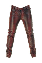 Skinny Slim Fit Men's Red Leather Trousers