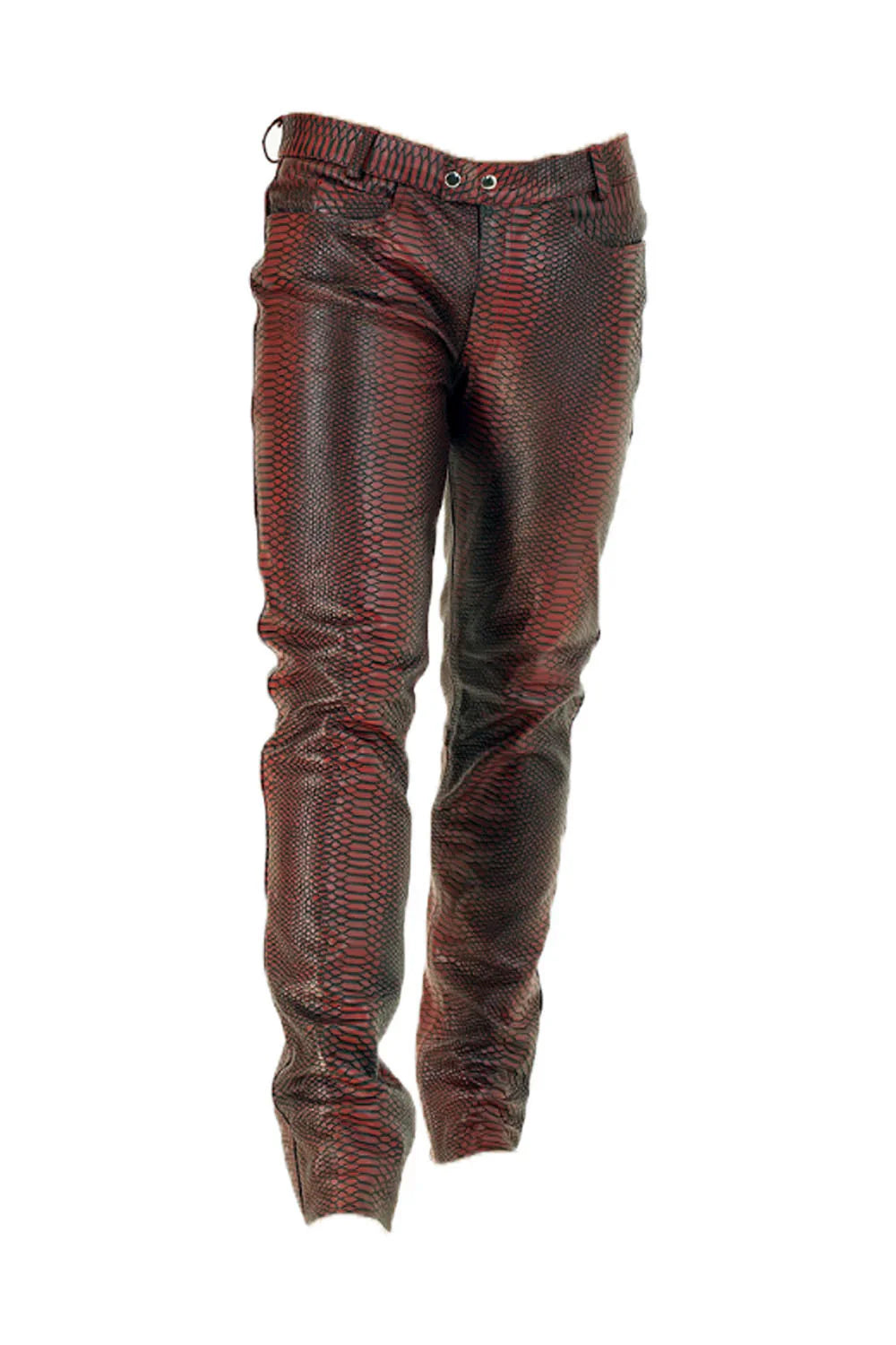 Skinny Slim Fit Men's Red Leather Trousers
