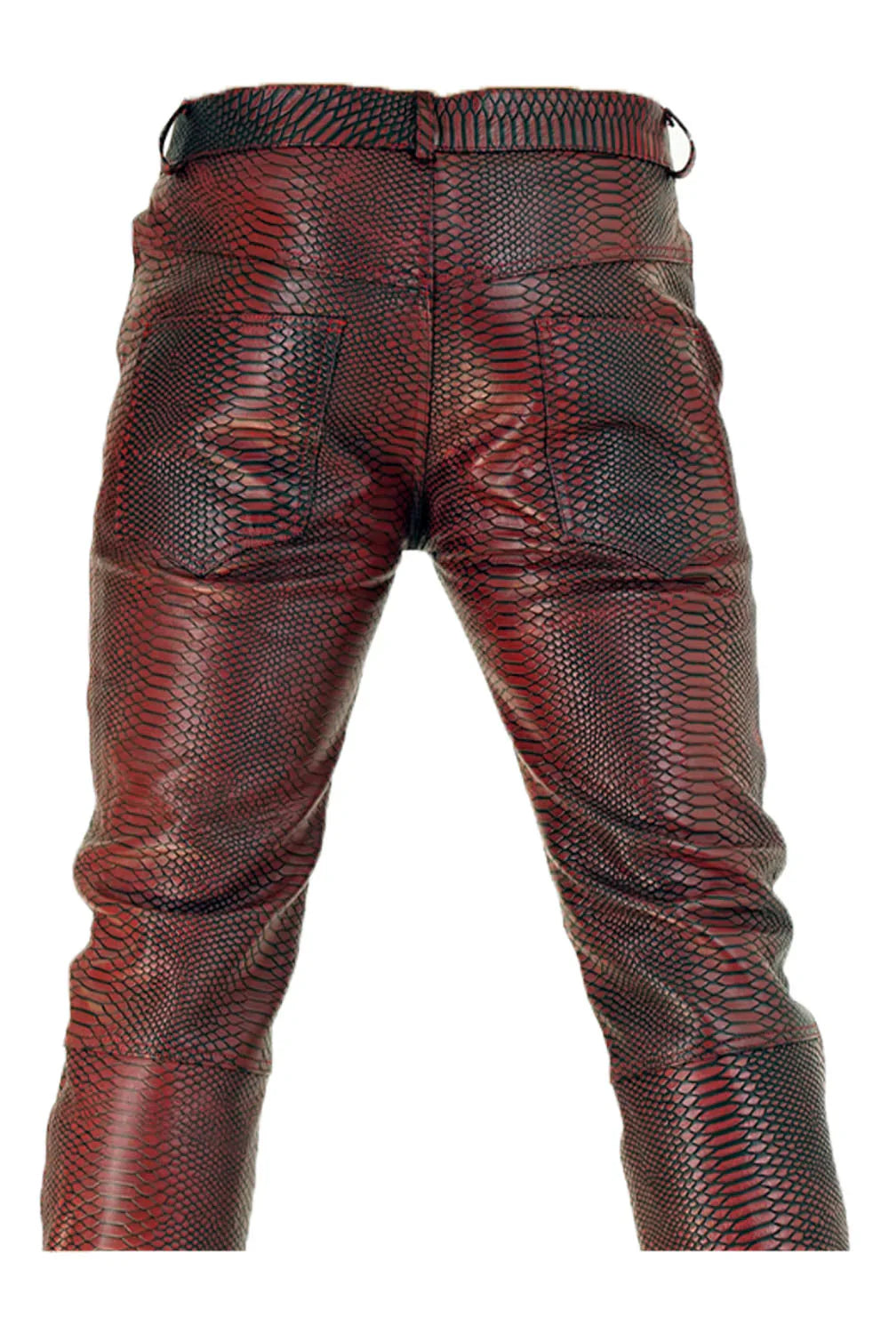 Skinny Slim Fit Men's Red Leather Trousers