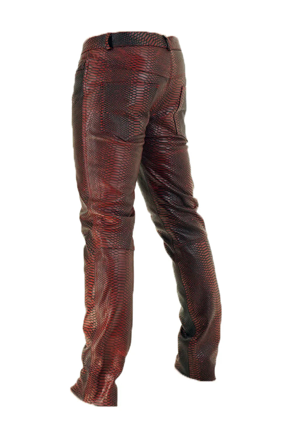 Skinny Slim Fit Men's Red Leather Trousers