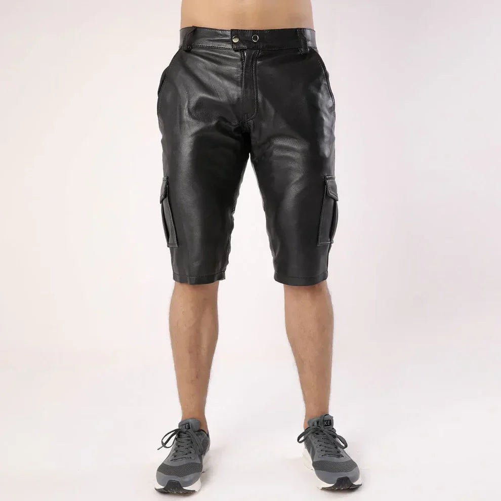 Men’s Genuine Sheep Leather Cargo Shorts – Dual Side Pockets  Leatheric Men