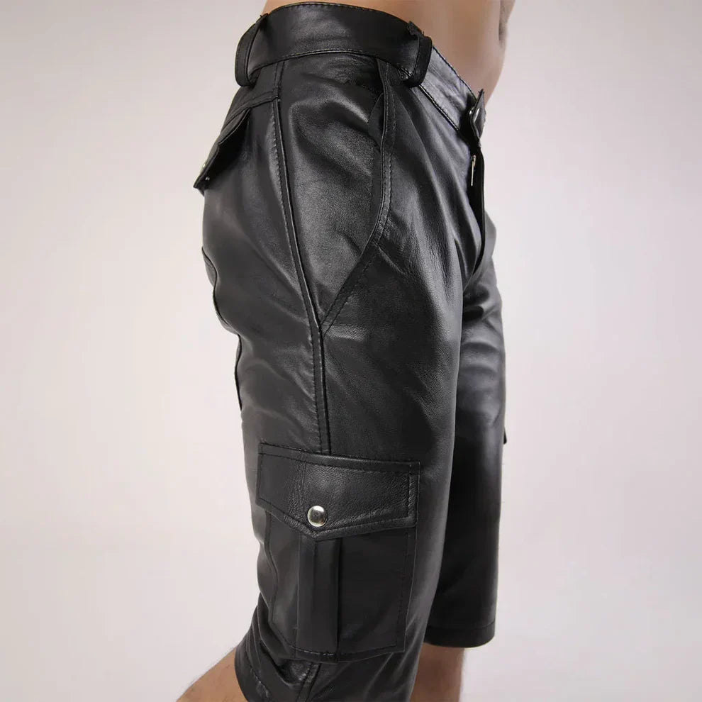 Men’s Genuine Sheep Leather Cargo Shorts – Dual Side Pockets  Leatheric Men
