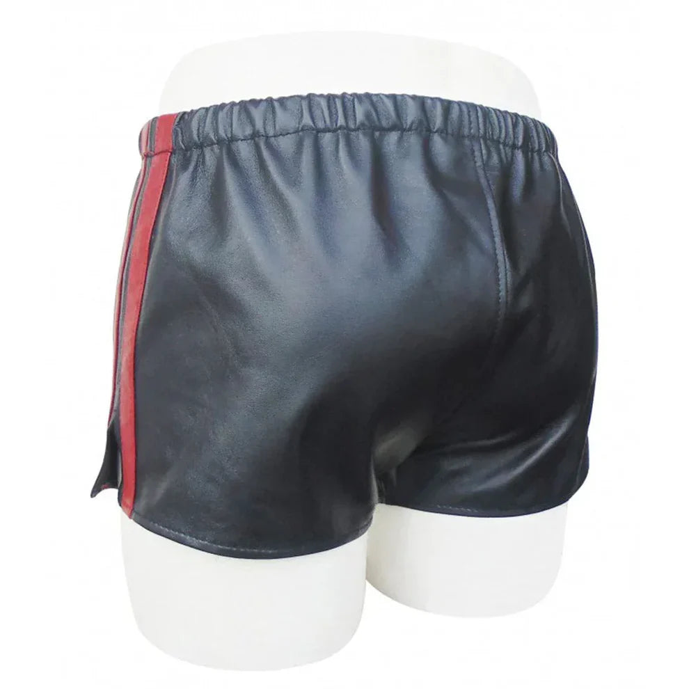 Men’s Genuine Sheep Leather Shorts – Soft Boxer Style with Red Stripes Gym Fit  Leatheric Men