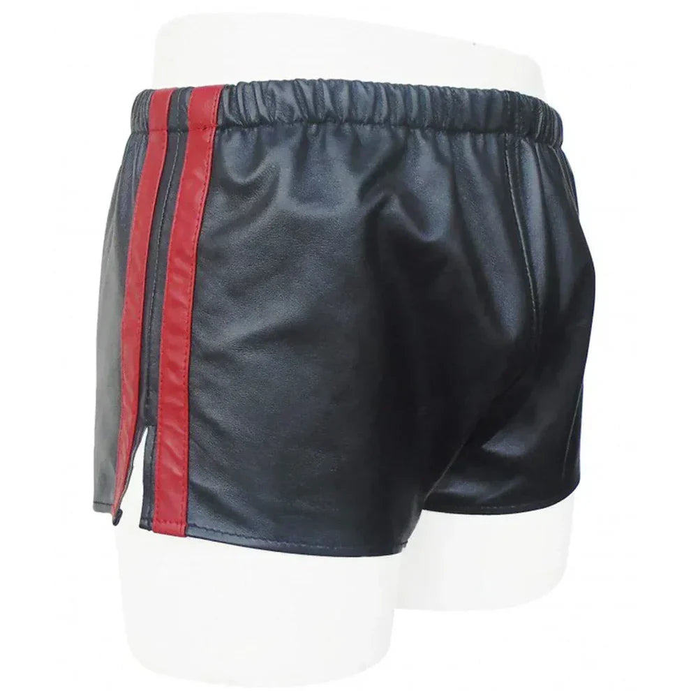 Men’s Genuine Sheep Leather Shorts – Soft Boxer Style with Red Stripes Gym Fit  Leatheric Men