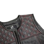 Men’s Hunter Club MC Leather Vest Black/Red MDM9200 | Premium Biker Vest