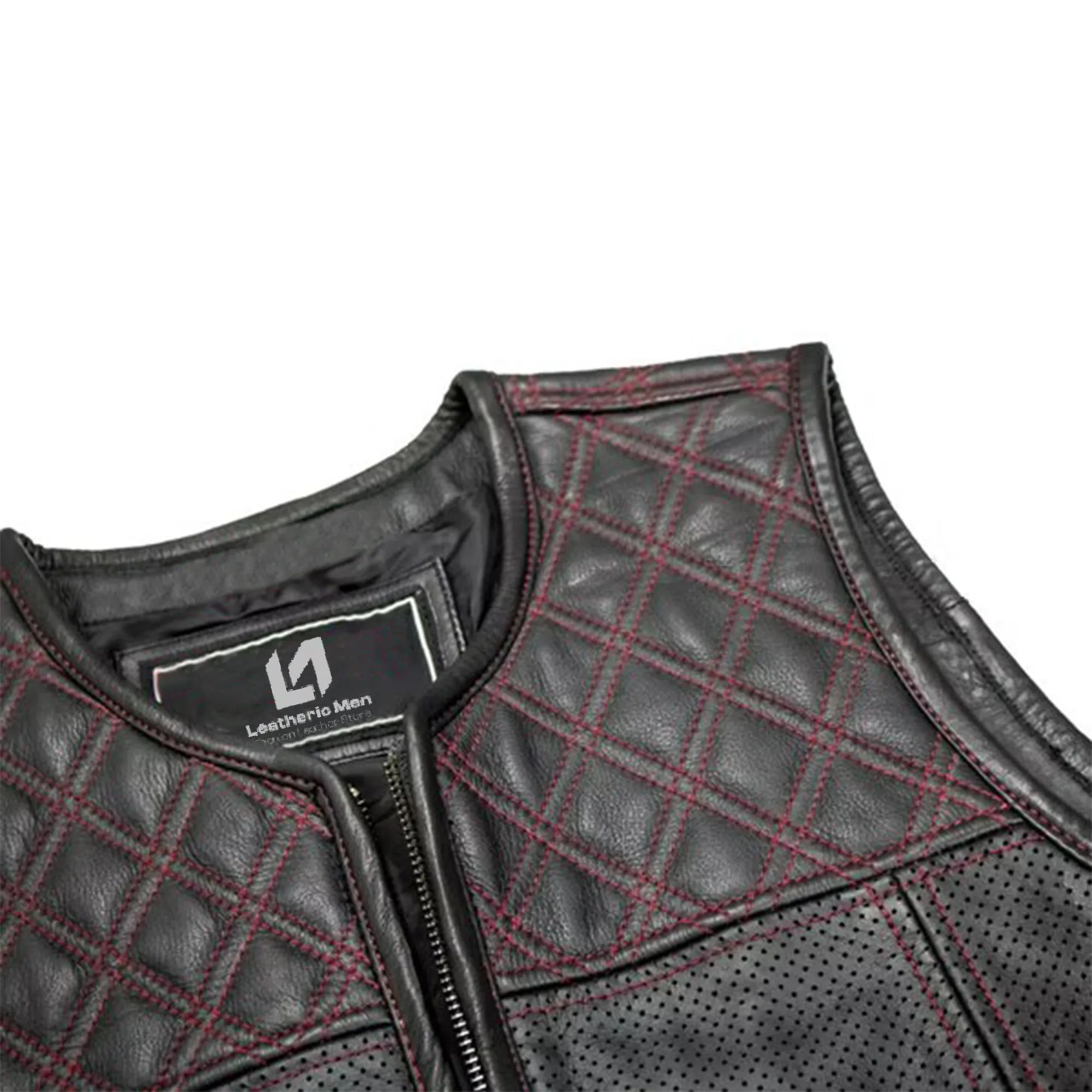 Men’s Hunter Club MC Leather Vest Black/Red MDM9200 | Premium Biker Vest