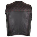 Men’s Hunter Club MC Leather Vest Black/Red MDM9200 | Premium Biker Vest
