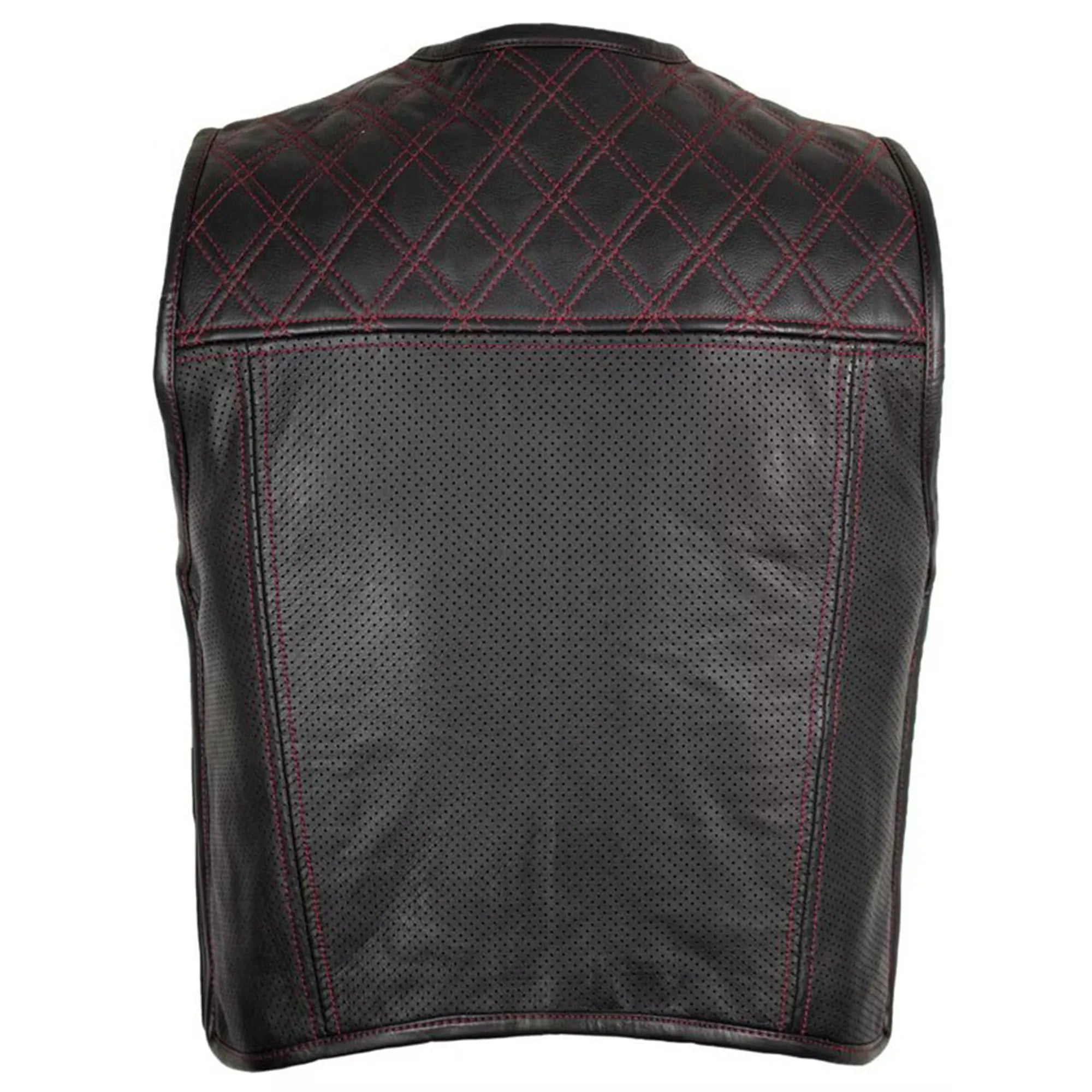 Men’s Hunter Club MC Leather Vest Black/Red MDM9200 | Premium Biker Vest
