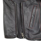 Men’s Hunter Club MC Leather Vest Black/Red MDM9200 | Premium Biker Vest
