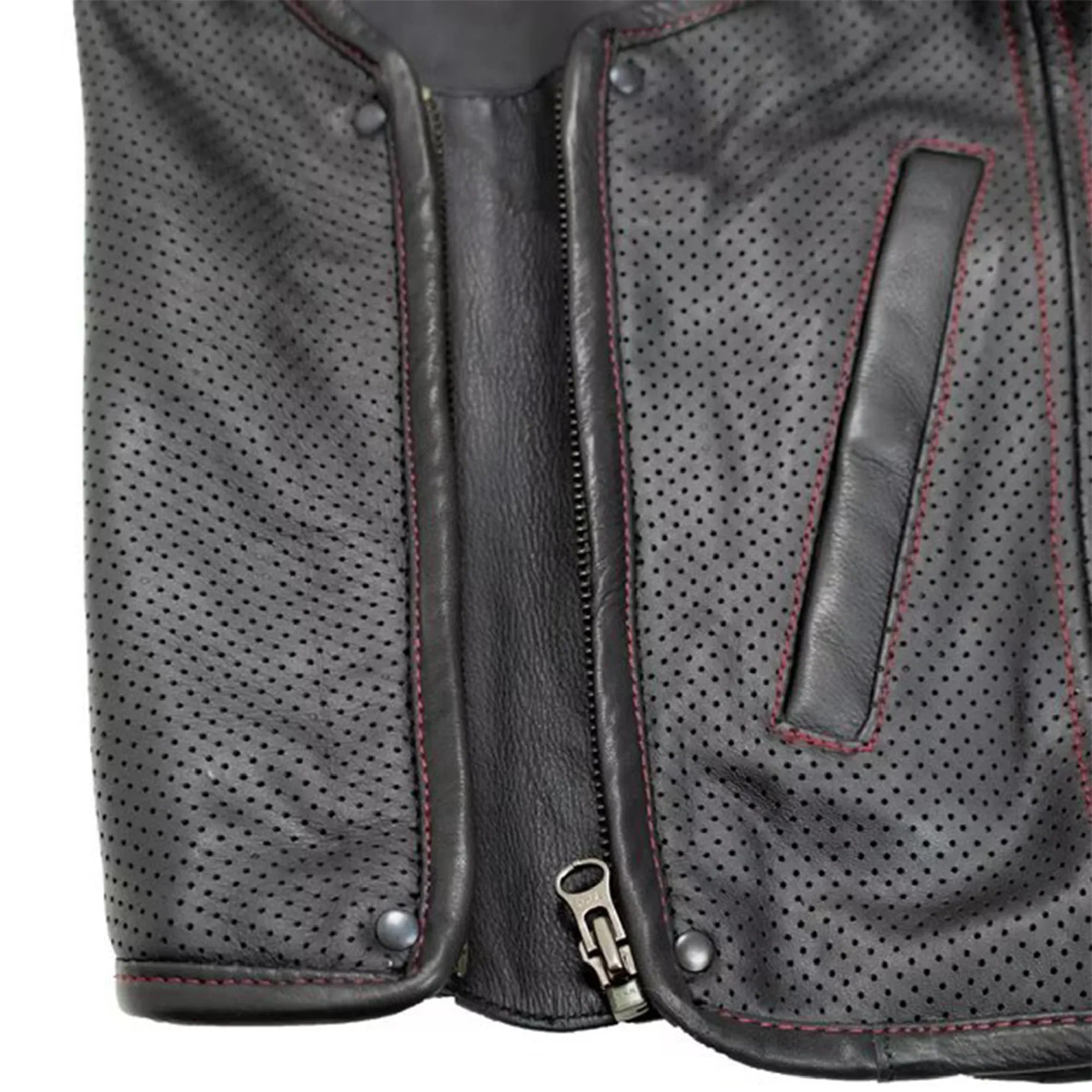 Men’s Hunter Club MC Leather Vest Black/Red MDM9200 | Premium Biker Vest