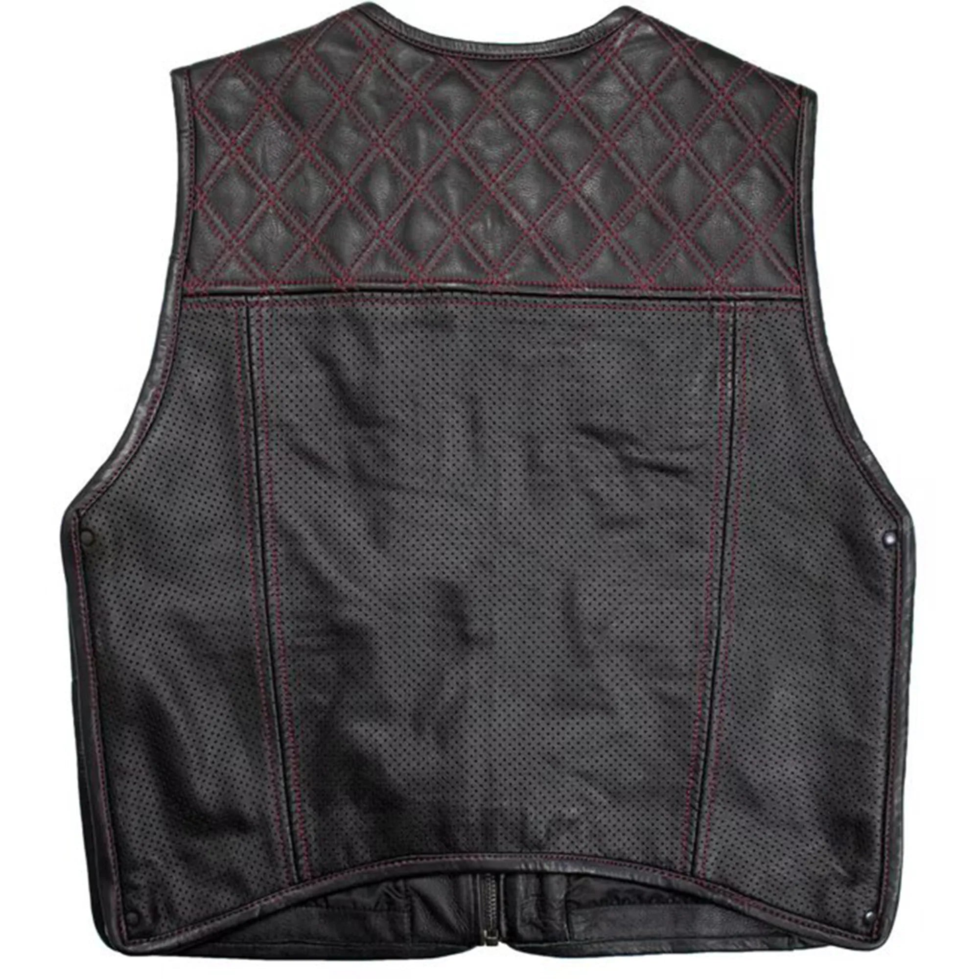 Men’s Hunter Club MC Leather Vest Black/Red MDM9200 | Premium Biker Vest