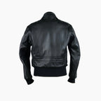 Black flight leather jacket on a white background
