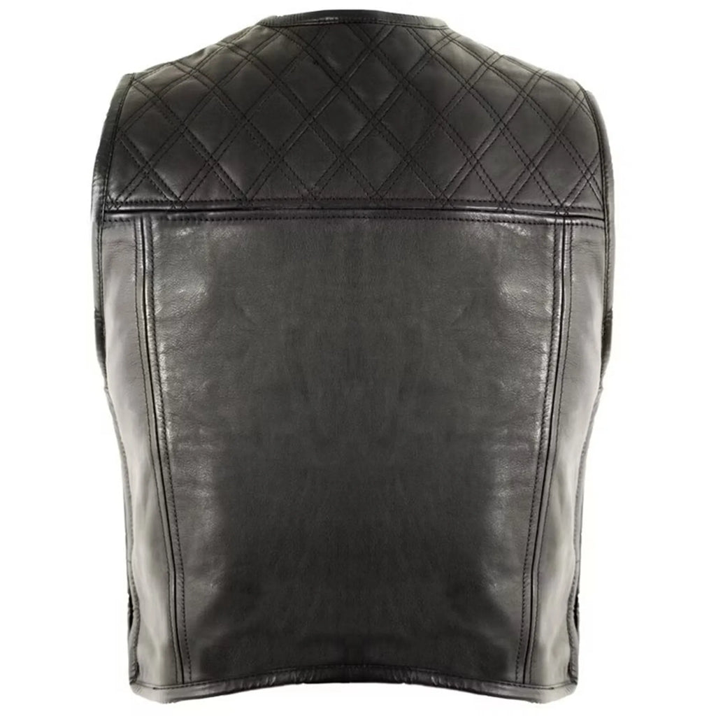 Men’s Leather Jacket Diamond Step Pattern Short MDM9203 | Premium Biker Jacket