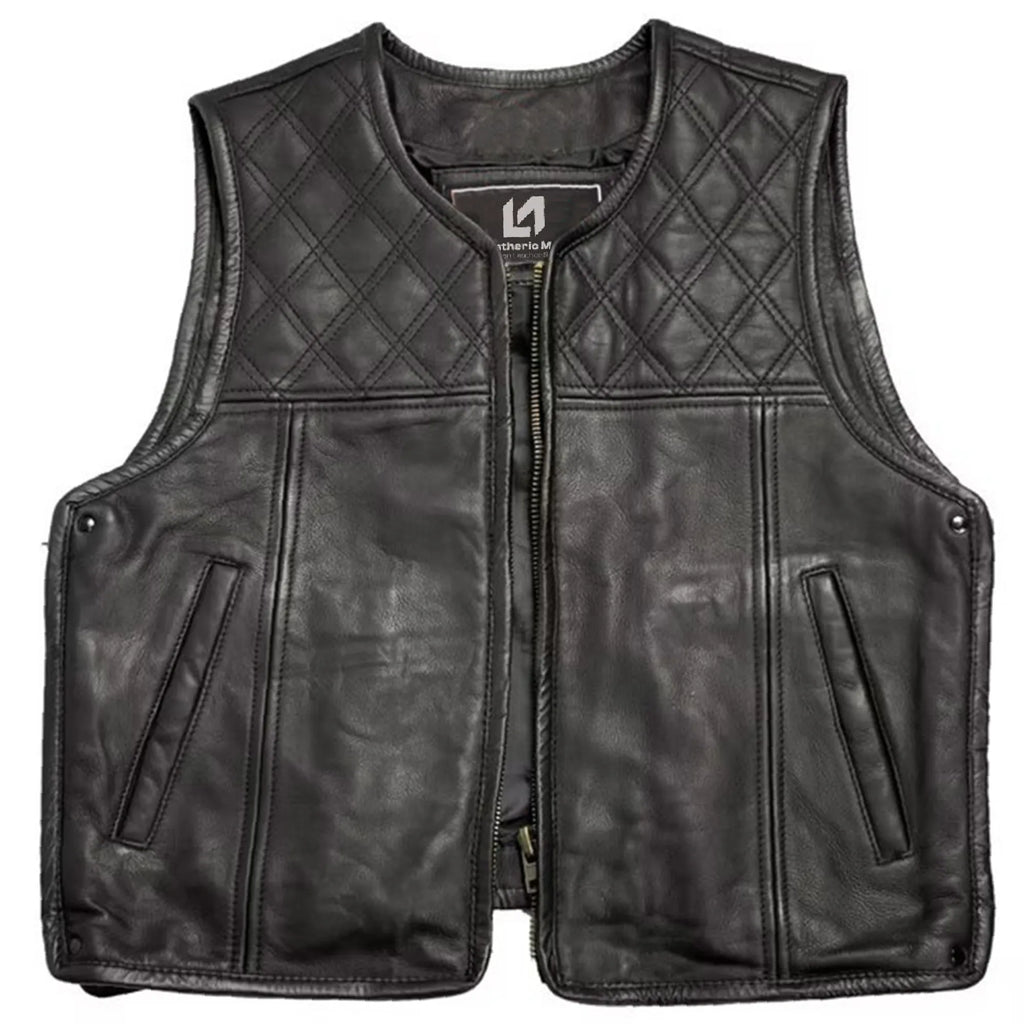 Men’s Leather Jacket Diamond Step Pattern Short MDM9203 | Premium Biker Jacket