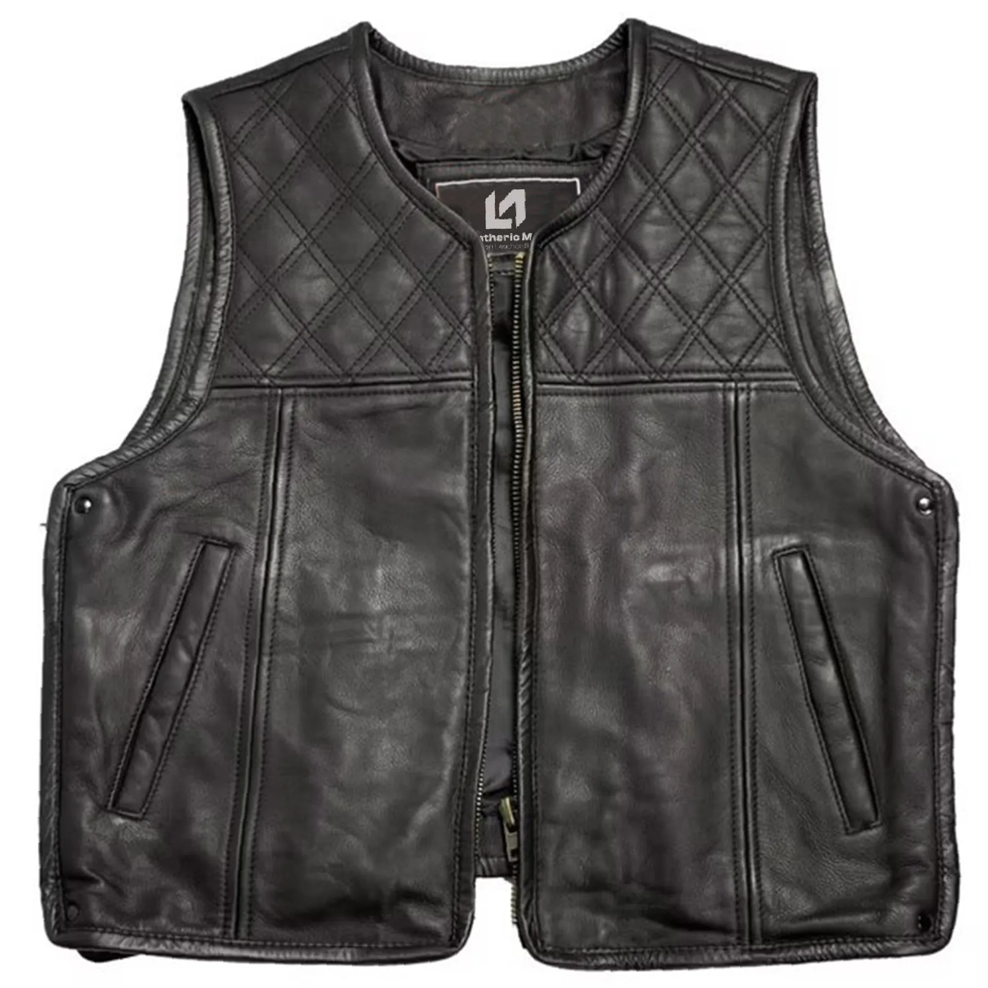 Men’s Leather Jacket Diamond Step Pattern Short MDM9203 | Premium Biker Jacket