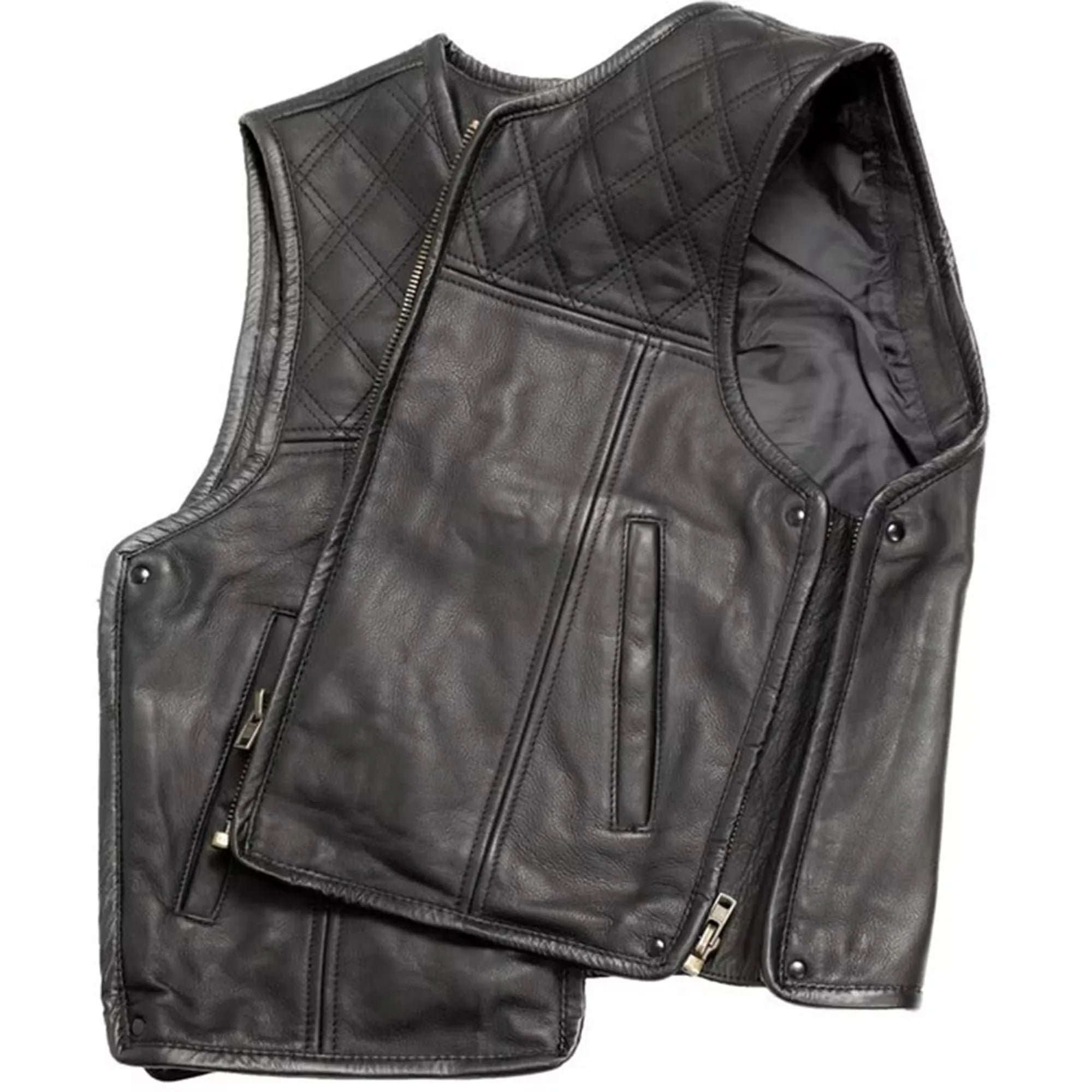 Men’s Leather Jacket Diamond Step Pattern Short MDM9203 | Premium Biker Jacket
