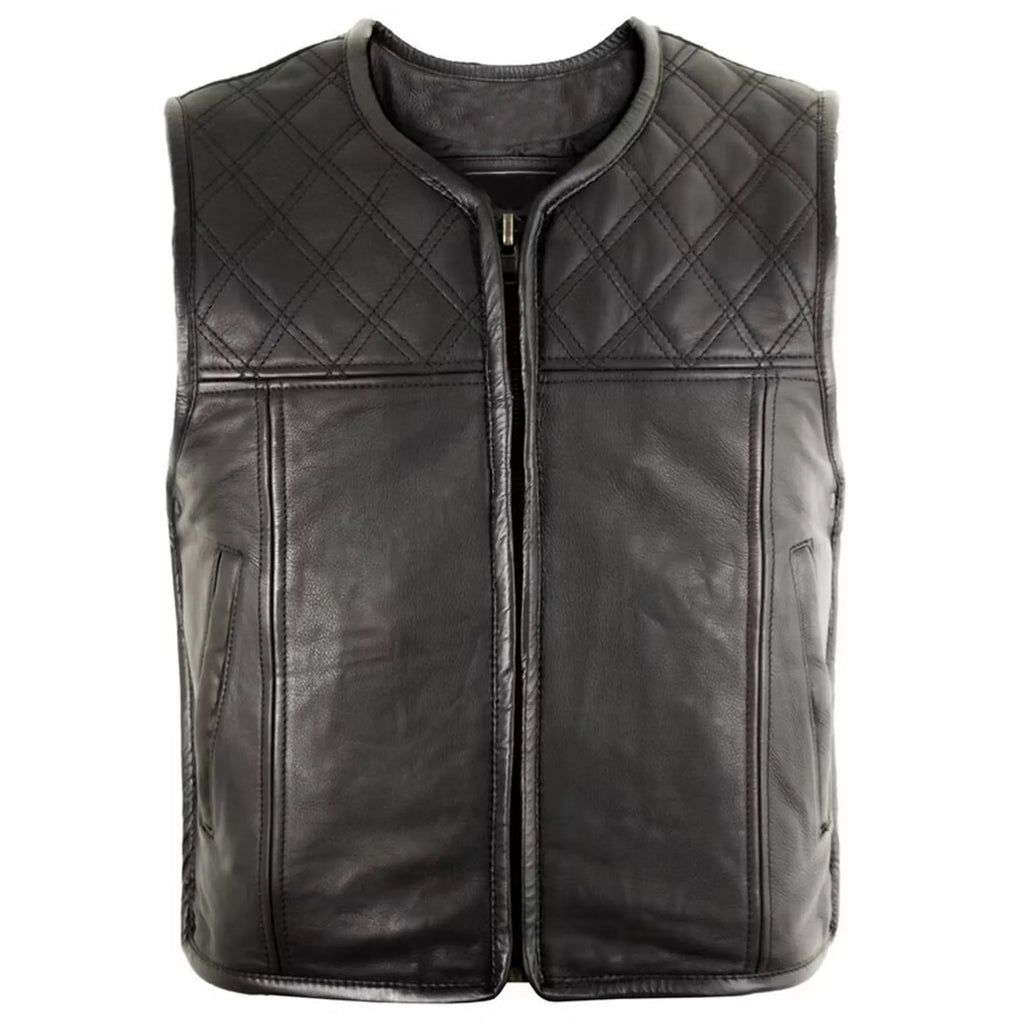 Men’s Leather Jacket Diamond Step Pattern Short MDM9203 | Premium Biker Jacket