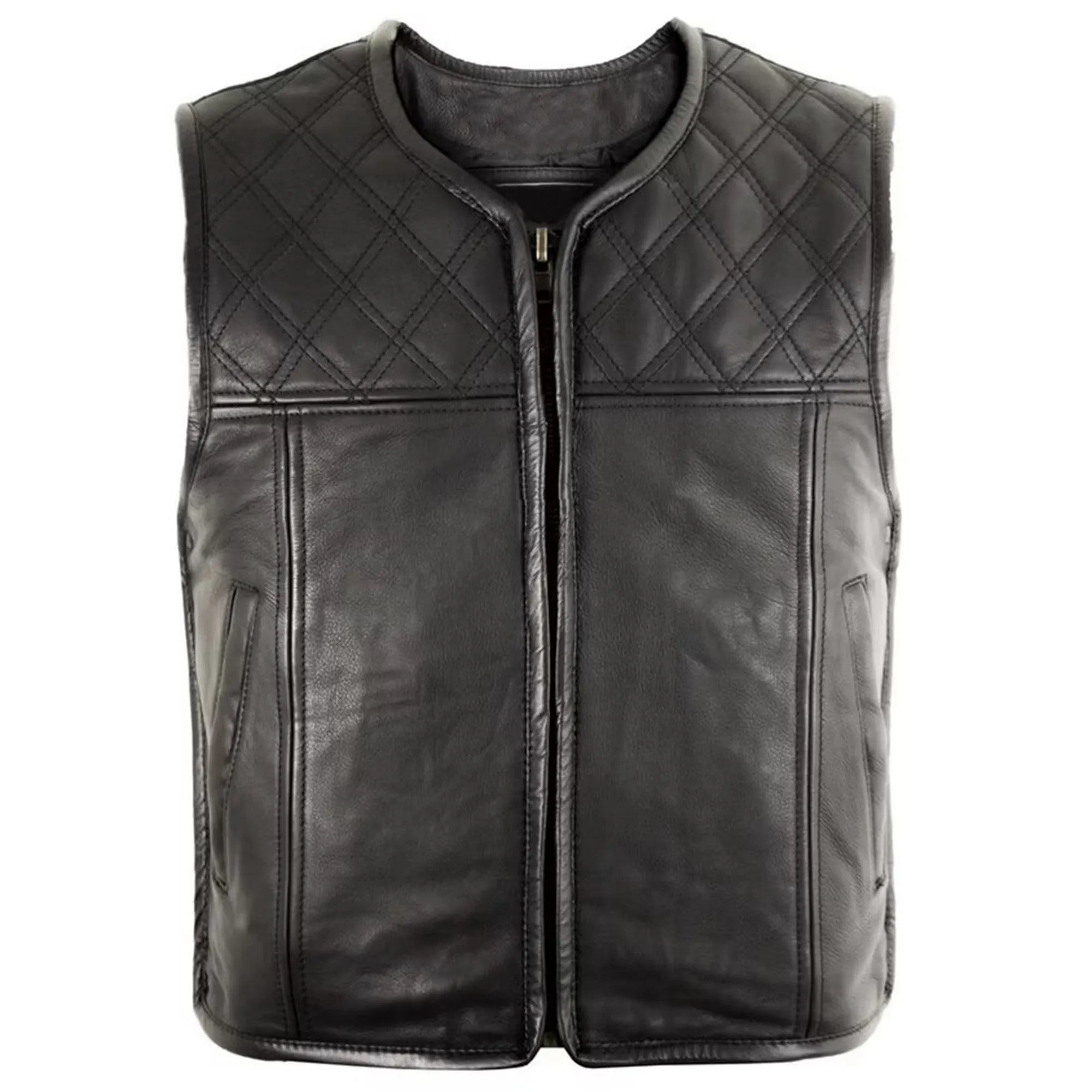 Men’s Leather Jacket Diamond Step Pattern Short MDM9203 | Premium Biker Jacket