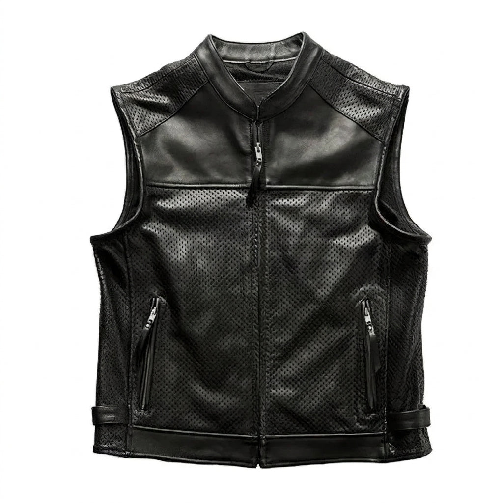 Men’s Perforated Biker Leather Vest | Breathable Motorcycle Riding Vest