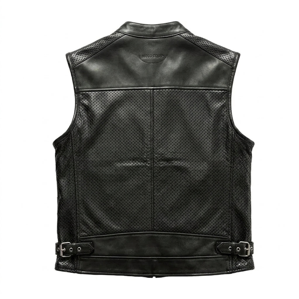 Men’s Perforated Biker Leather Vest | Breathable Motorcycle Riding Vest