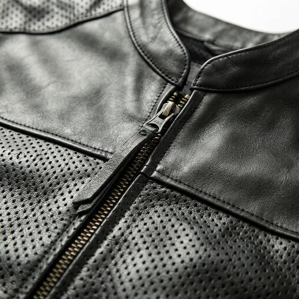 Men’s Perforated Biker Leather Vest | Breathable Motorcycle Riding Vest