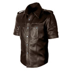 Brown leather shirt with short sleeves on a white background