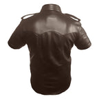 Brown leather shirt with shoulder straps on a white background