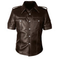 Brown leather shirt with short sleeves on a white background