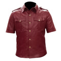 Red leather shirt with short sleeves on a white background