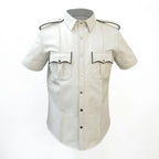 Men's Premium White Leather Short Sleeve Shirt | Genuine Leather Shirt