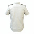 Men's Premium White Leather Short Sleeve Shirt | Genuine Leather Shirt