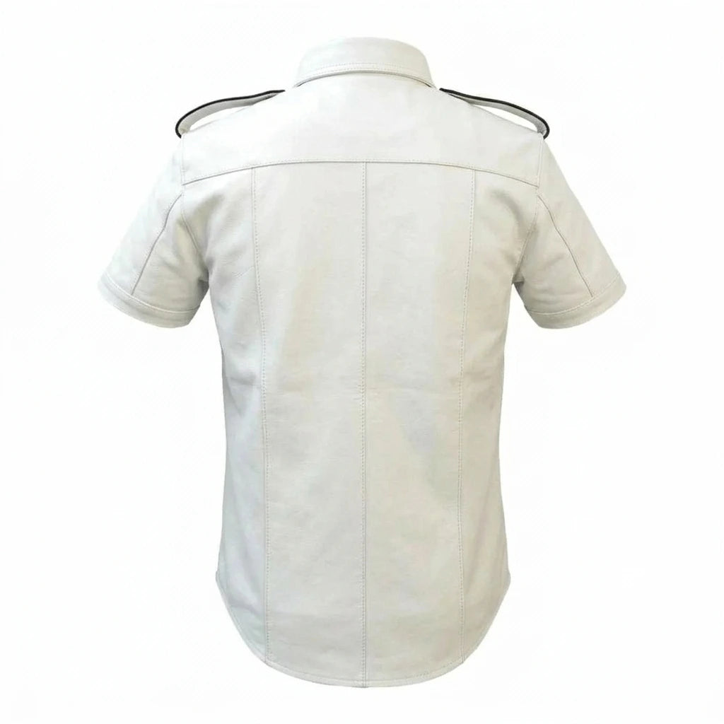 Men's Premium White Leather Short Sleeve Shirt | Genuine Leather Shirt