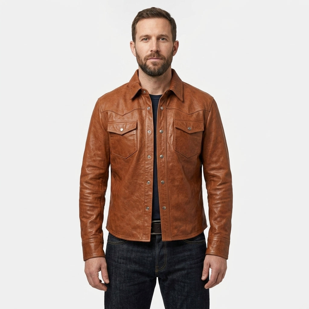 Men’s Pure Sheep Leather Brown Shirt – Soft Genuine Slim Fit