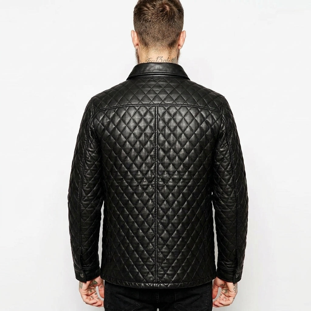 Men’s Quilted Leather Shirt – Stylish Genuine Leather Design
